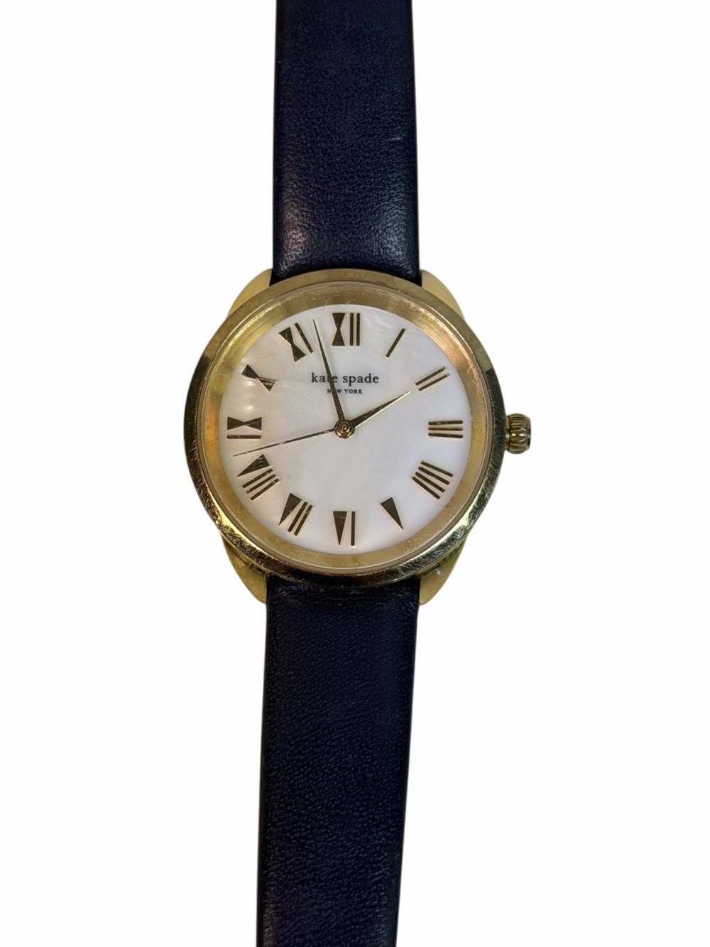 Kate Spade New York Crosstown Gold & Navy Blue Leather Strap Watch